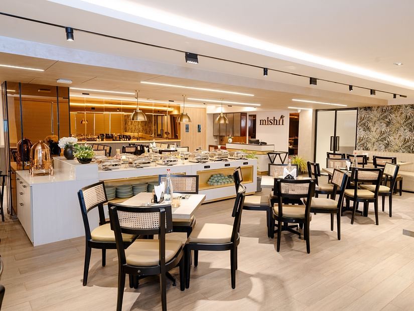 interior of the restaurant at Triptam Hotel, Vrindavan