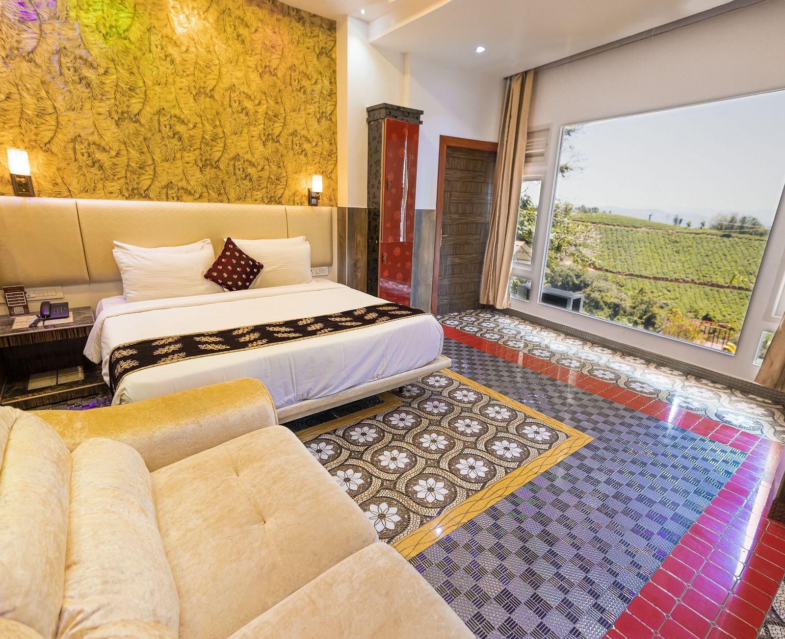 a double bed with a huge balcony at the Two Bedroom Mini Pool Villa at Parakkat Nature Hotel and Resorts Munnar 2