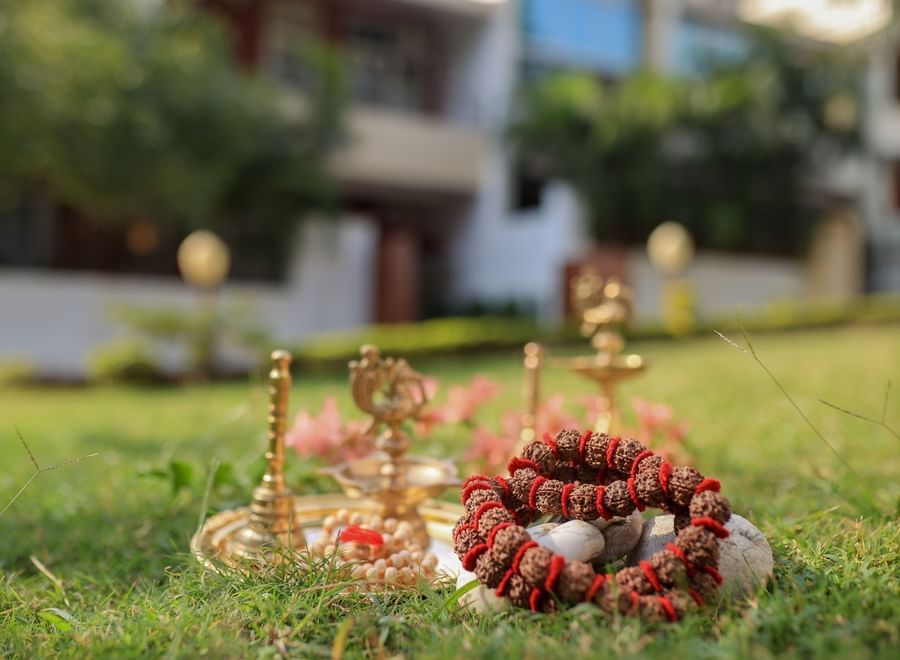 cultural items placed on the Garden 1 - Lamrin Boutique Cottages Rishikesh
