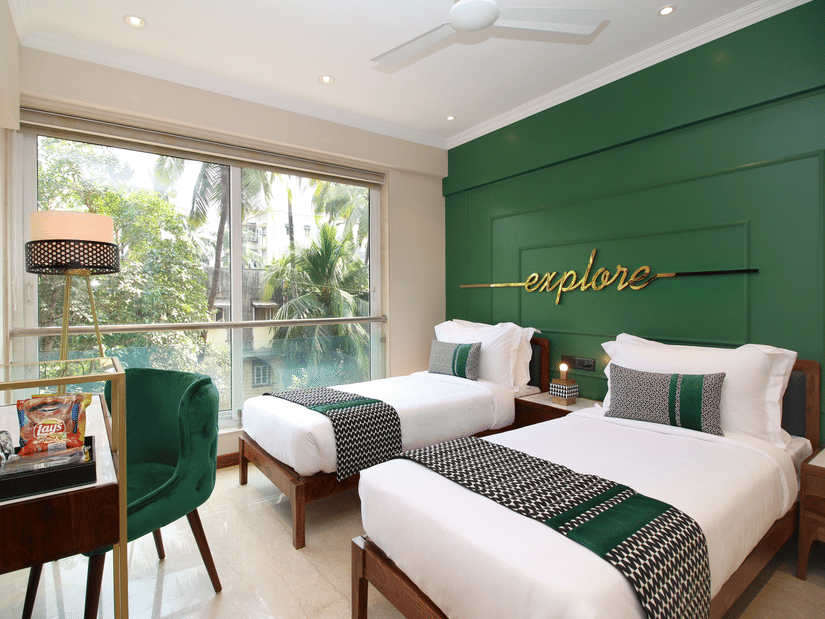 Twin beds at the private 4 bedroom suite in bandra - theory9 service apartments