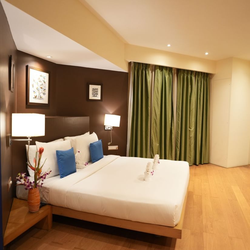 Interiors of the bedroom in the Suite The Beatle Hotel, POwai