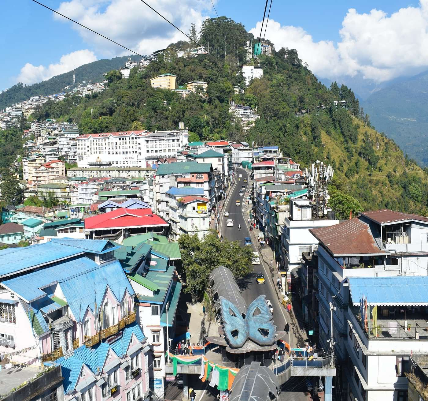 Old Ropeway station with aerial view of the city