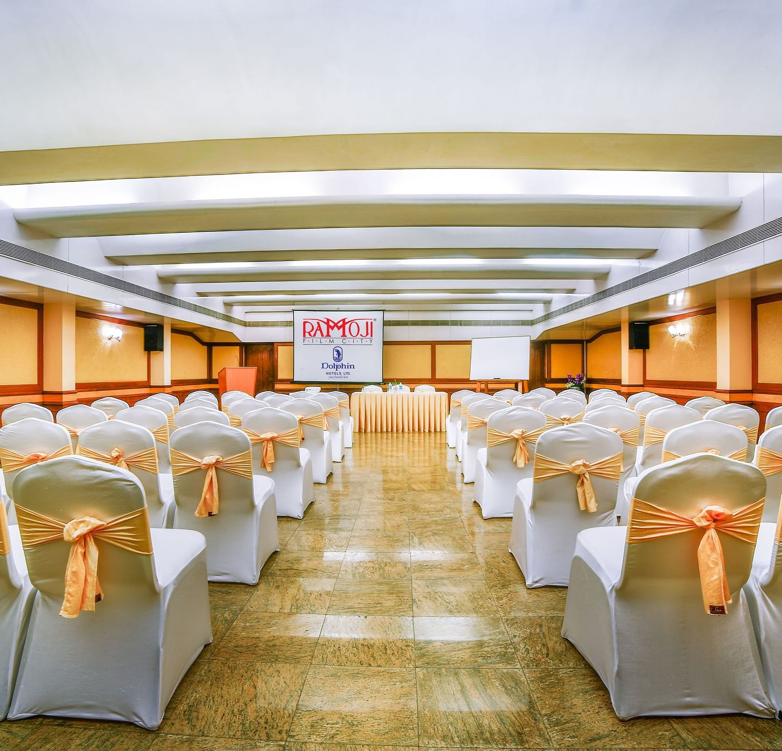 Champion Hall arrayed with chairs at Tara, Comfort Hotel in Hyderabad - Ramoji Film City.