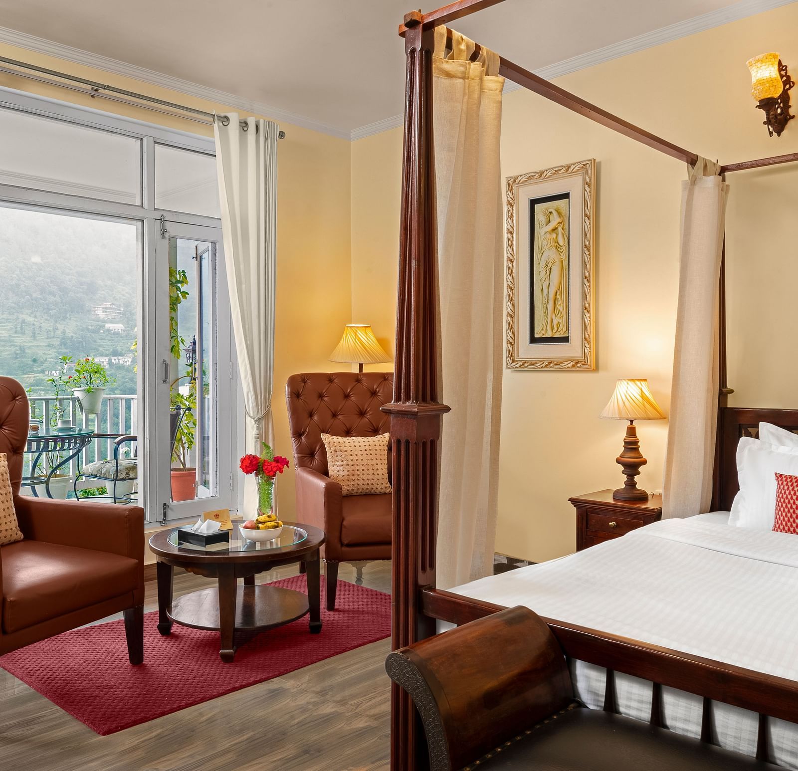 Room with comfortable chairs and bed at Superior Valley Facing  room Suvaasa, Ramgah