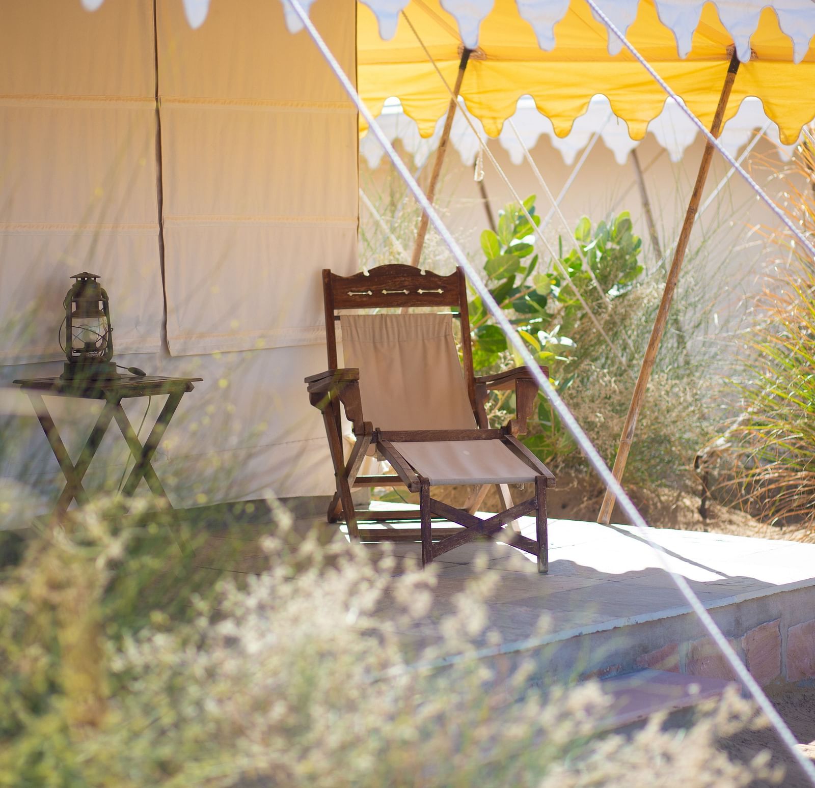 Sit-out area outside the standard tents at Manvar Resort and Desert Camp