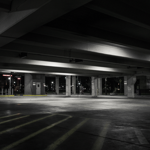 A large empty parking area