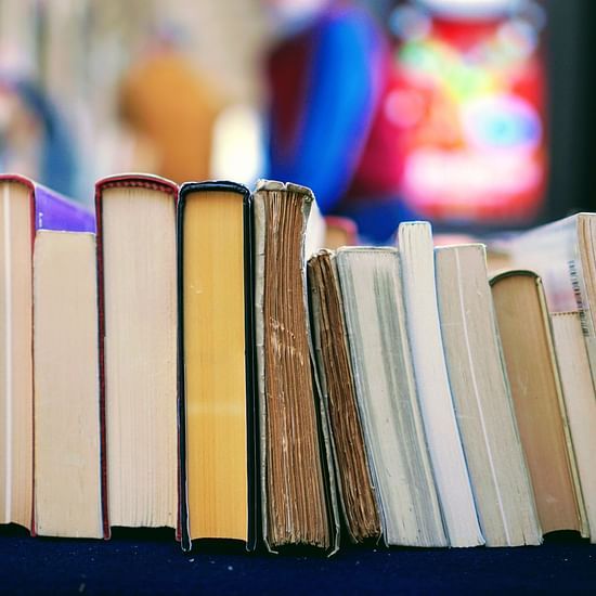 a closeup shot of books kept on a rack