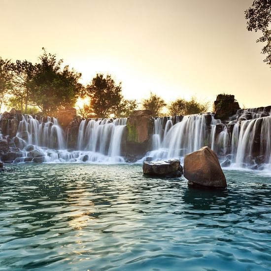 view of a water cascades from every side of a hill