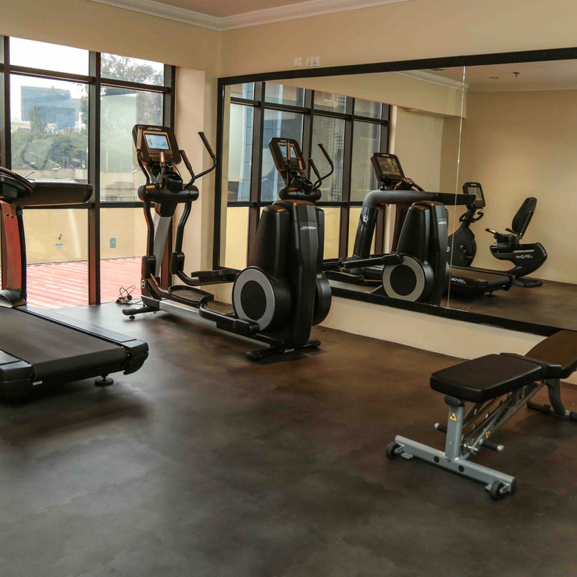 An overview of the fitness centre with a treadmill and other equipment in view - Ramada by Wyndham Addis, Addis Ababa.