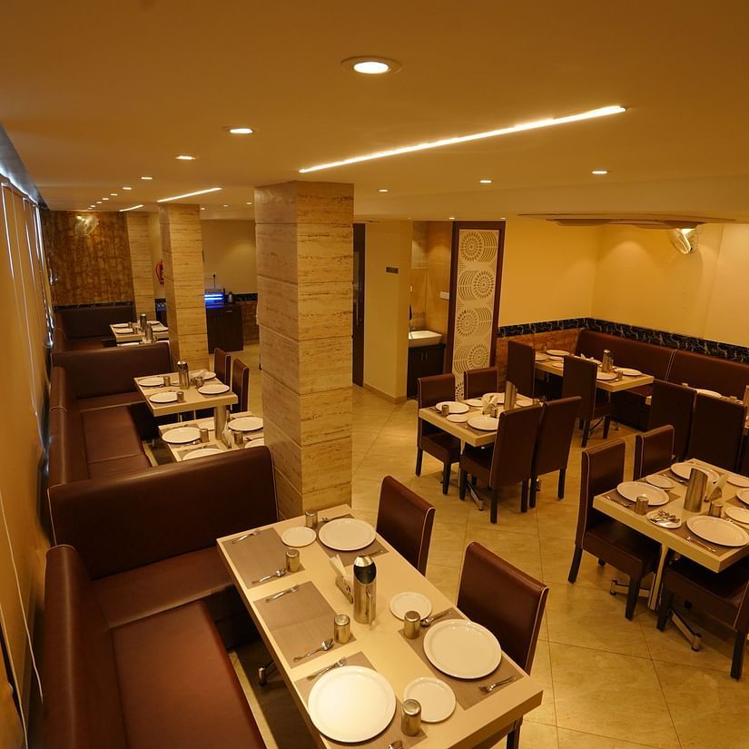 Seating arrangements of the restaurant at Springs Hotel Tirupati