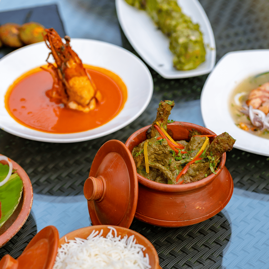 An image of a dining table, adorned with an array of seafood dishes