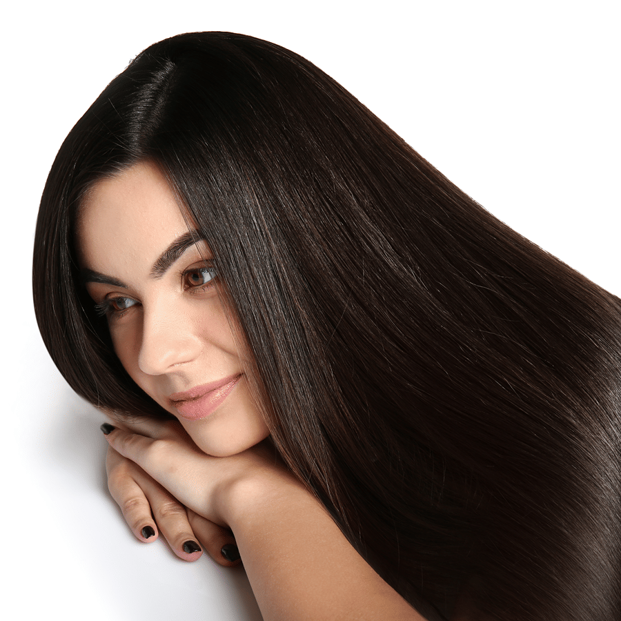 A woman with glossy and healthy long hair.