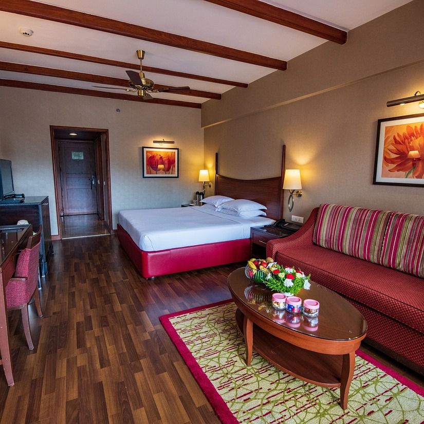 a room with sofa and a bed