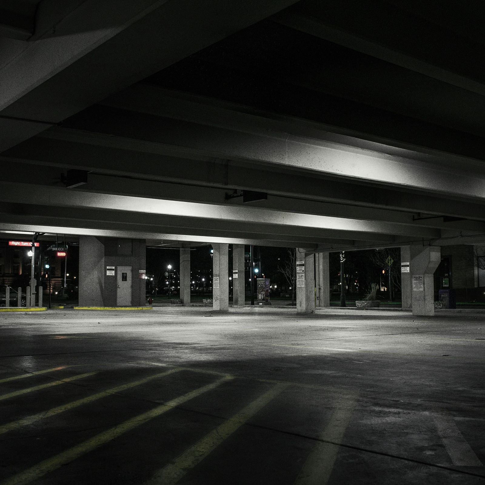 Empty parking lot at night