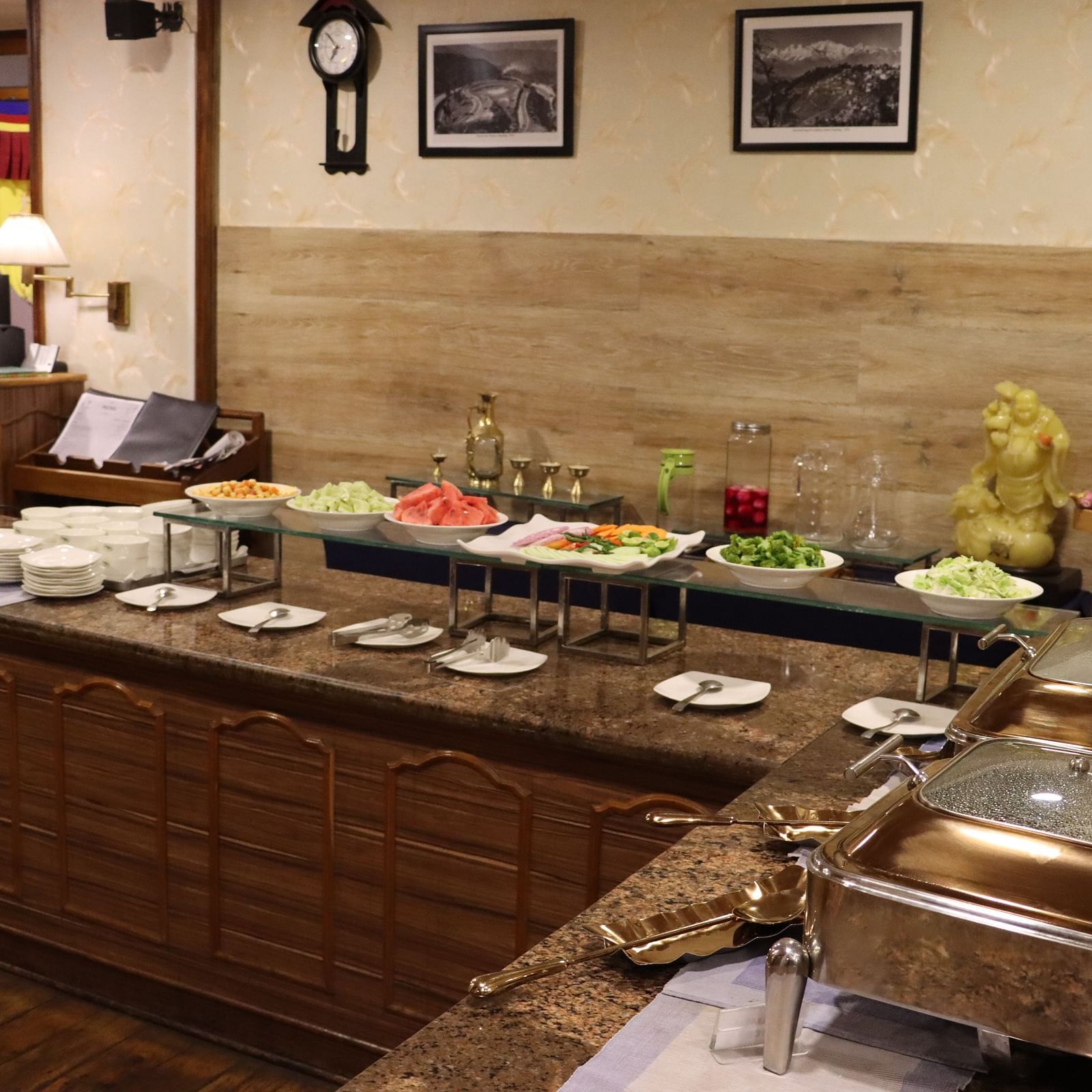 Fresh salad counter at the dining in Cedar Inn, Darjeeling.