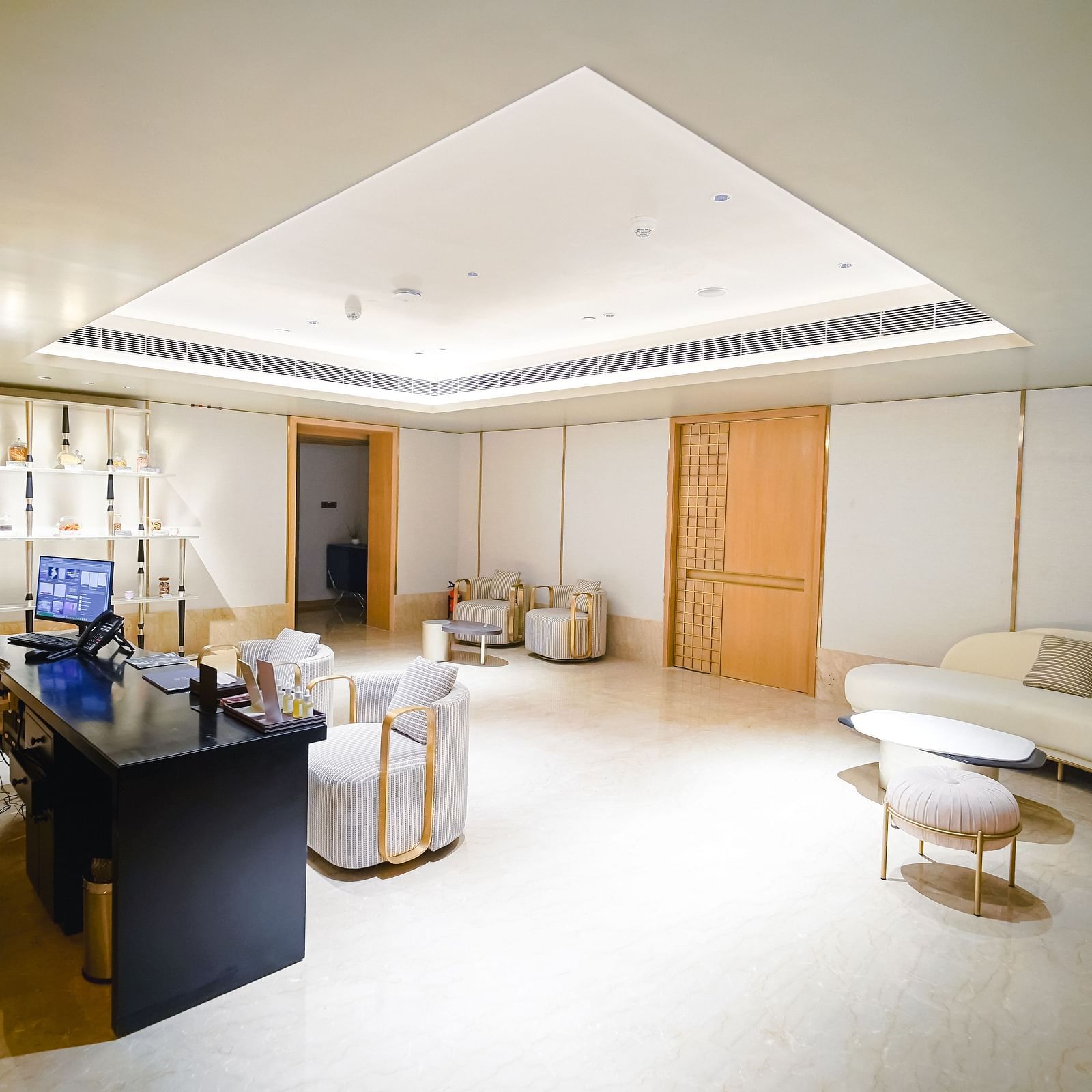 A spacious and serene Bodhi Spa reception area featuring soft lighting and elegant furnishings