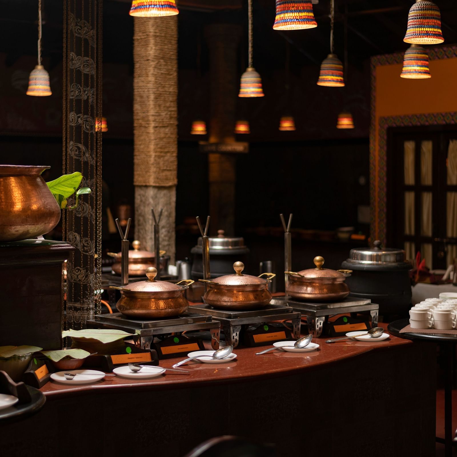 image of a buffet at the kokam bar and restaurant at hoysala village resort, hassan