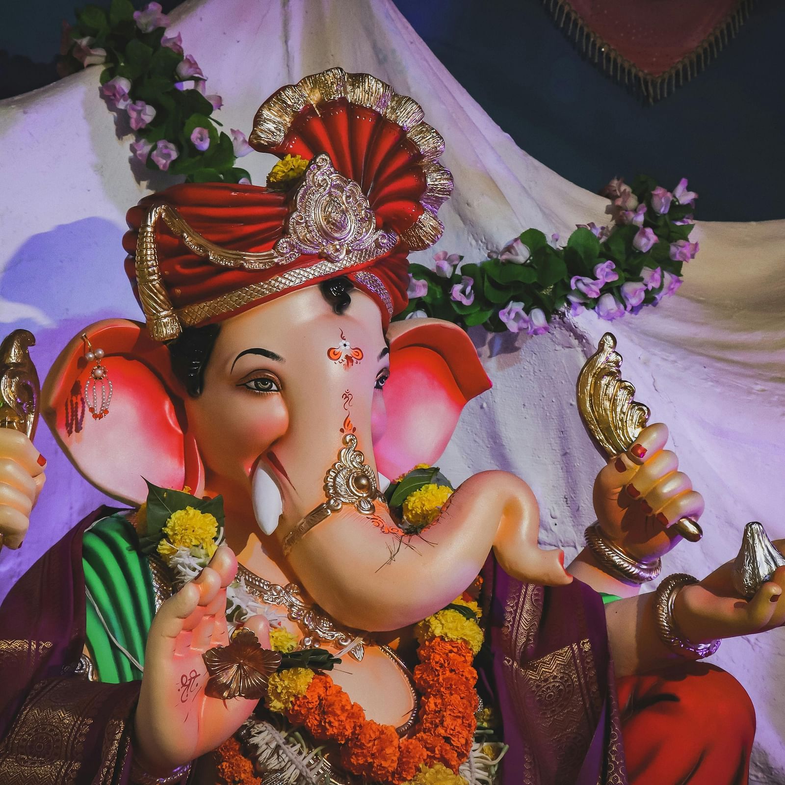 Ganesha has been decorated and prepared for the pooja