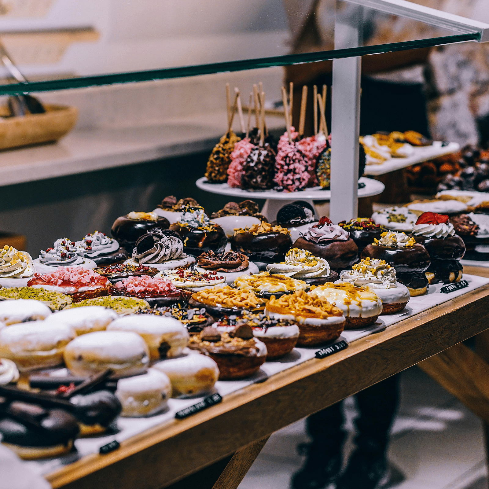 A series of sweet treats has been arranged. 