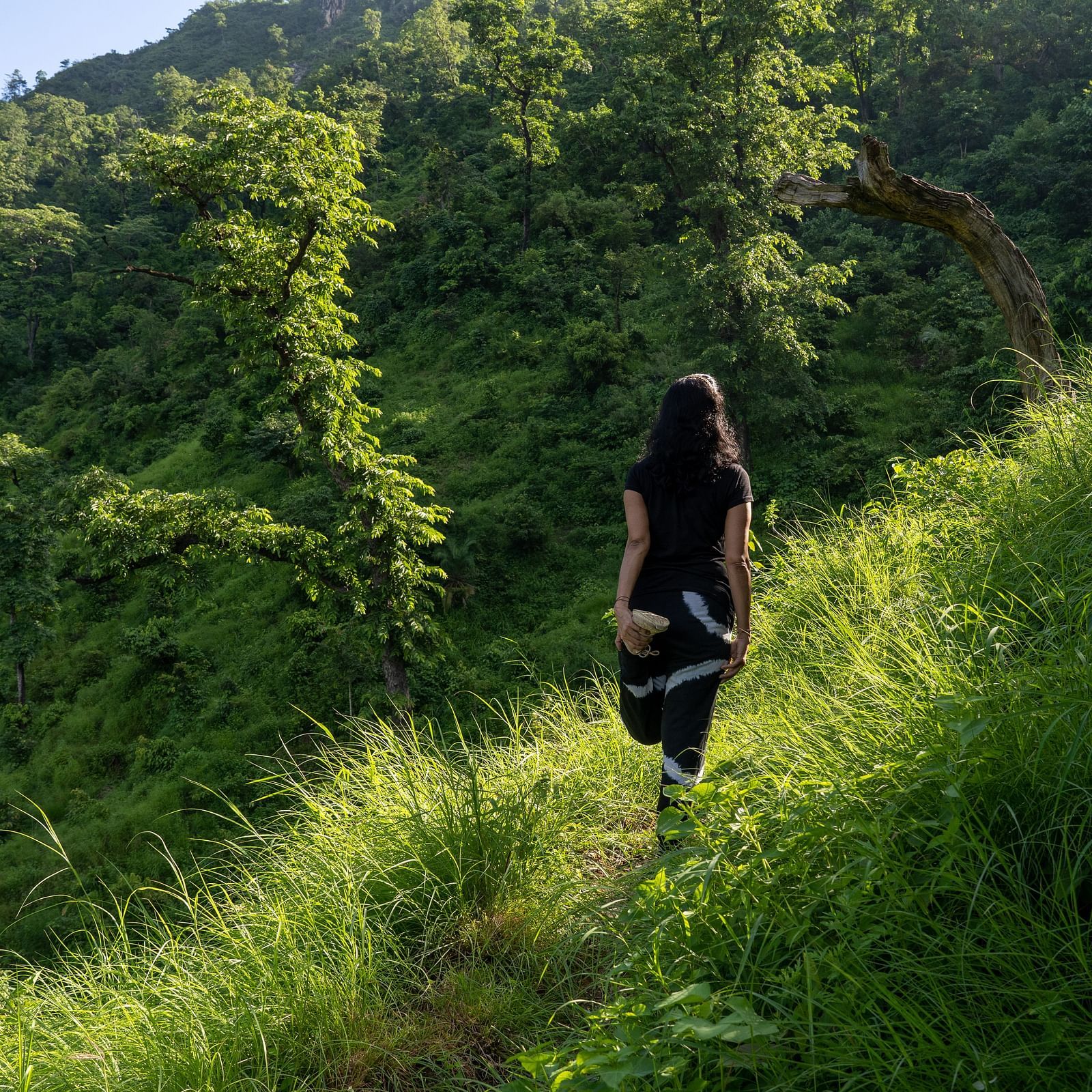 a person walking in the mountains