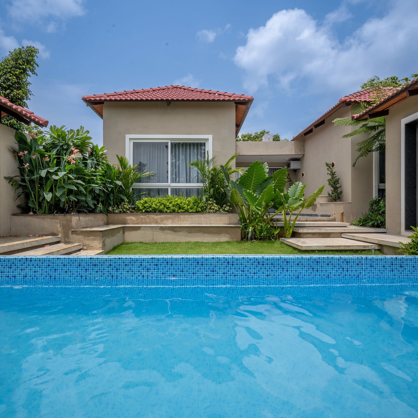 Private pool view of Ananta Pool Villa – 5-Bedroom Pool Villa at Trance Veechika Resort, surrounded by elegant villas.