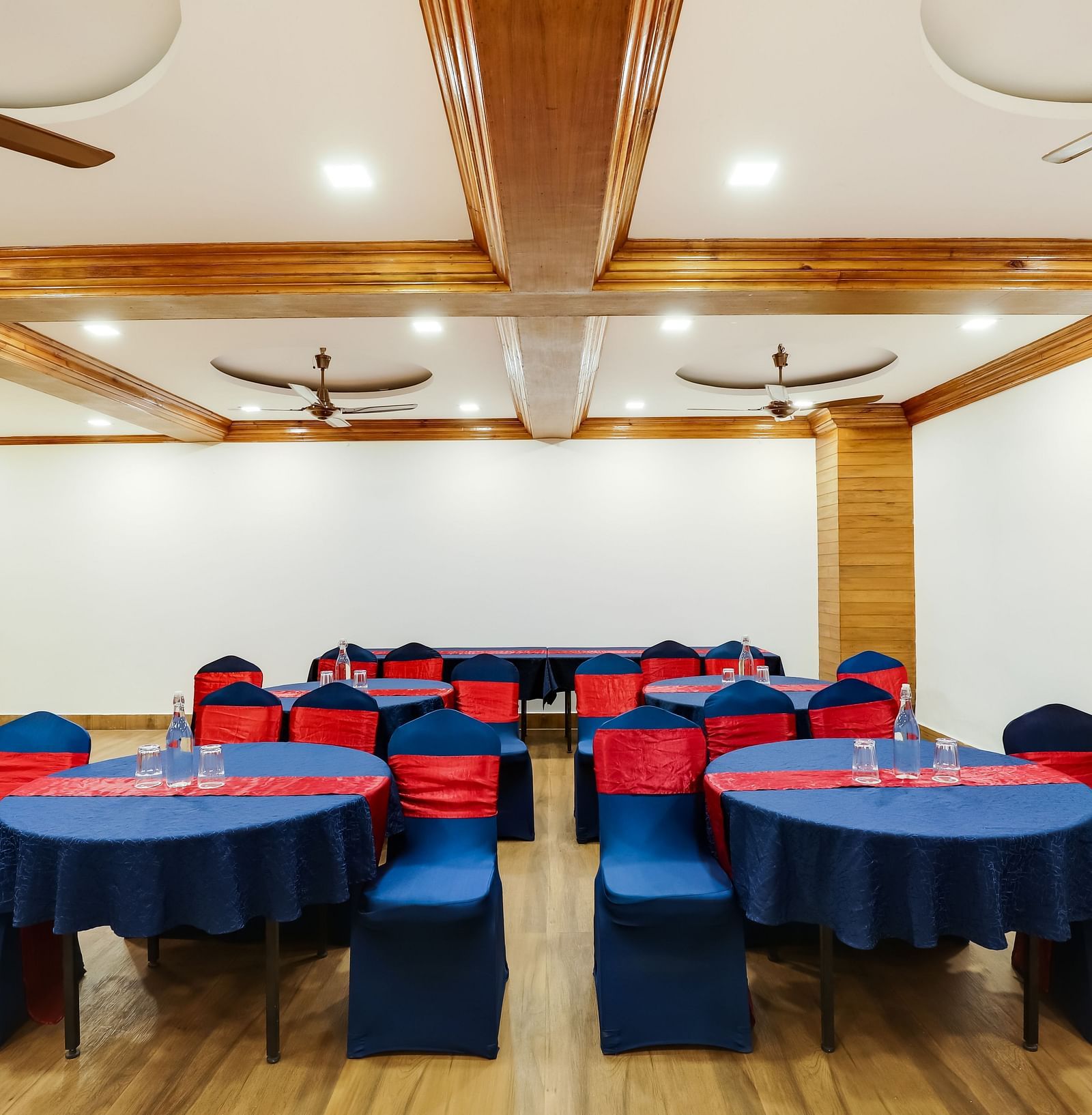 Seating arrangement in the banquet hall at Summit Barsana Resort & Spa, Kalimpong