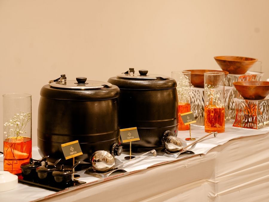 soup station at Prangan banquet hall at Triptam Hotel, Vrindavan