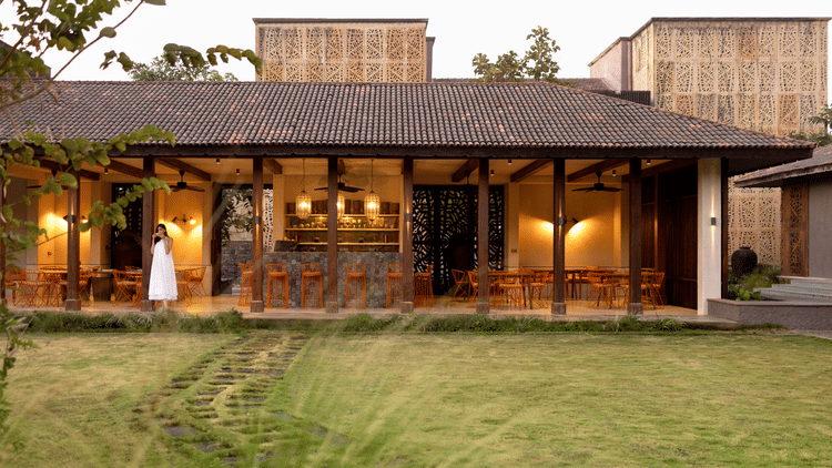 The spa and wellness centre at Aramness stands nestled in nature, blending rustic architecture with serene surroundings.