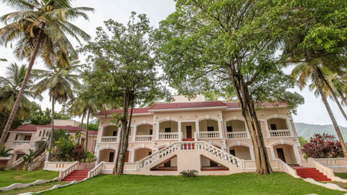 facade view of Avana resort (a Coimbatore Room Stay) surrounded by the trees - Black Thunder, Coimbatore.
