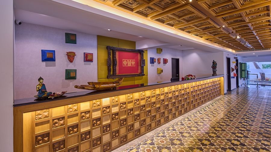 accent lighting on our reception desk - Grand Continent, Mahabalipuram