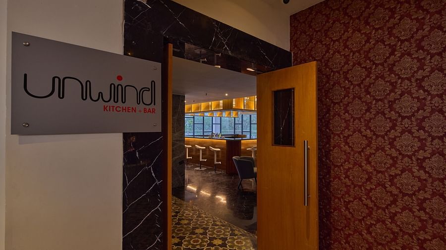 entrance to unwind kitchen and bar at Grand Continent, Mahabalipuram