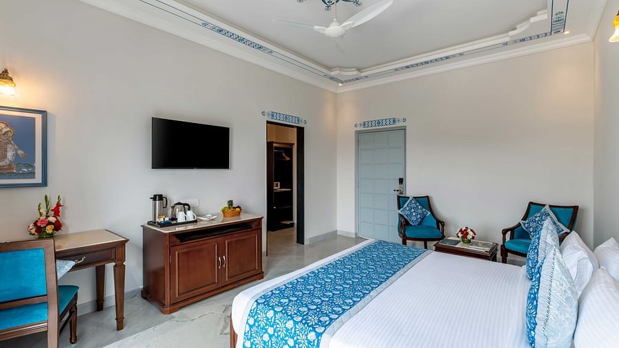 interior of the deluxe room at Maan Vilas by Stone Wood, Udaipur