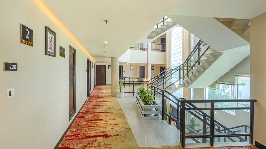 The Vaishnodevi Sarovar Portico room corridor and staircase