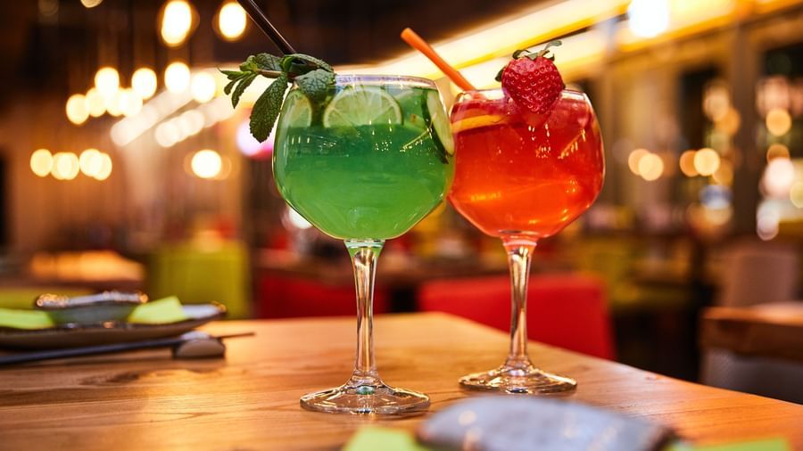 colourful drinks at a bar