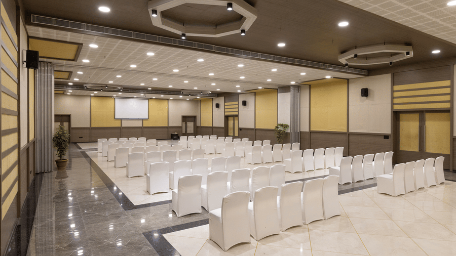 Hive indoor banquet hall arranged for corporate events at The Golden Tusk, Jim Corbett