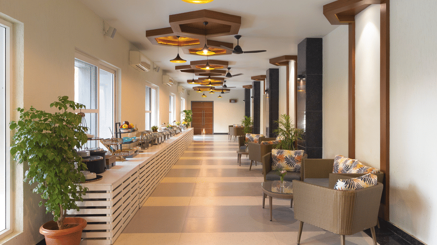 Hive conference hall with modern seating and lighting at The Golden Tusk, Jim Corbett