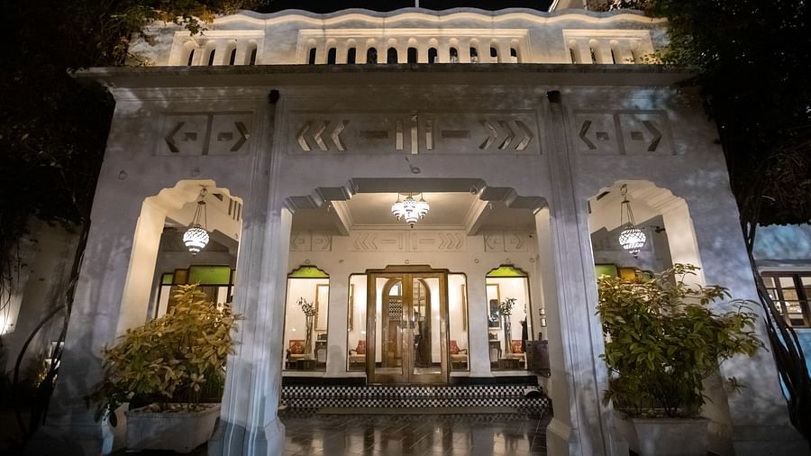 Facade of Saraca Hotel, Lucknow at night
