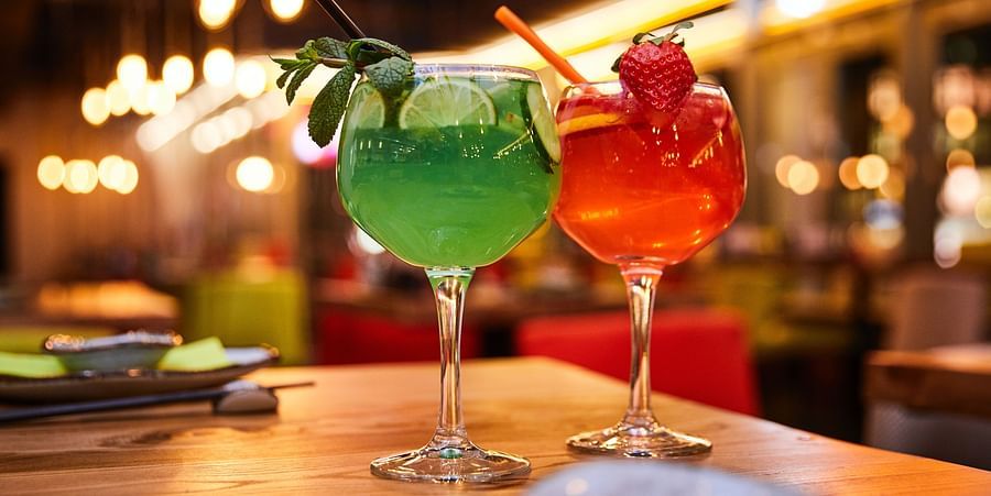 colourful drinks at a bar