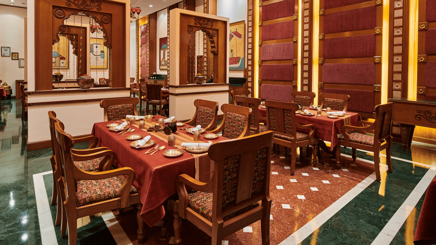 Fine dining restaurant interior at The Ummed Ahmedabad