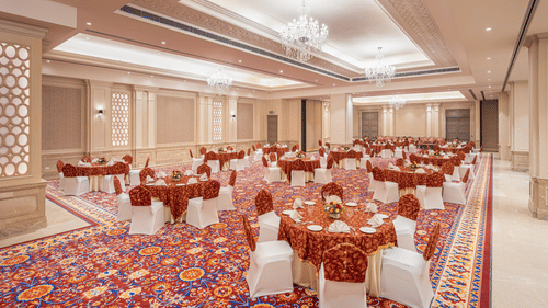 tables and chairs set up in a cluster arrangement in our banquet hall in jalandhar - Park Plaza, Jalandhar