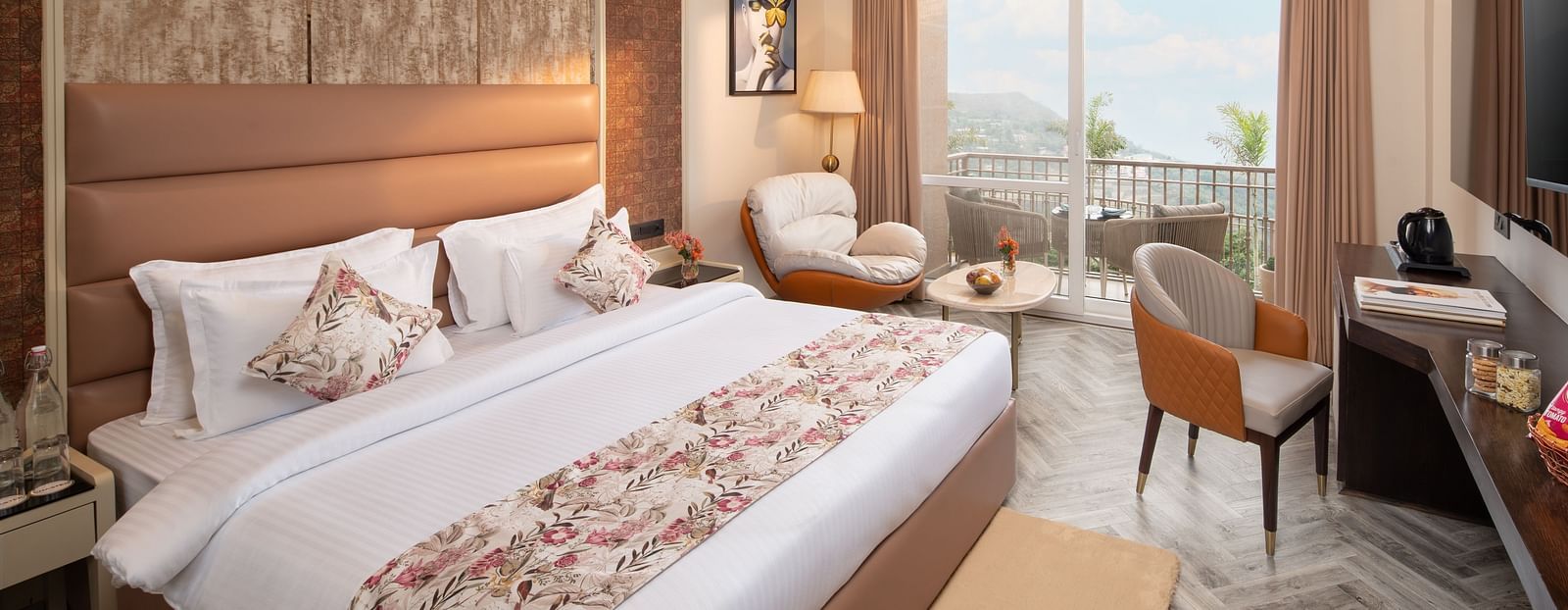 an image of a bedroom with a balcony at  at Mountoria Retreat, Naukuchiatal
