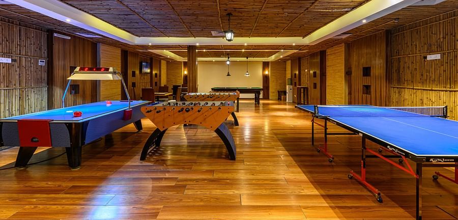 TT table, Foosball and billiards table at the indoor game zone of Ananta Spa & Resort, Pushkar 