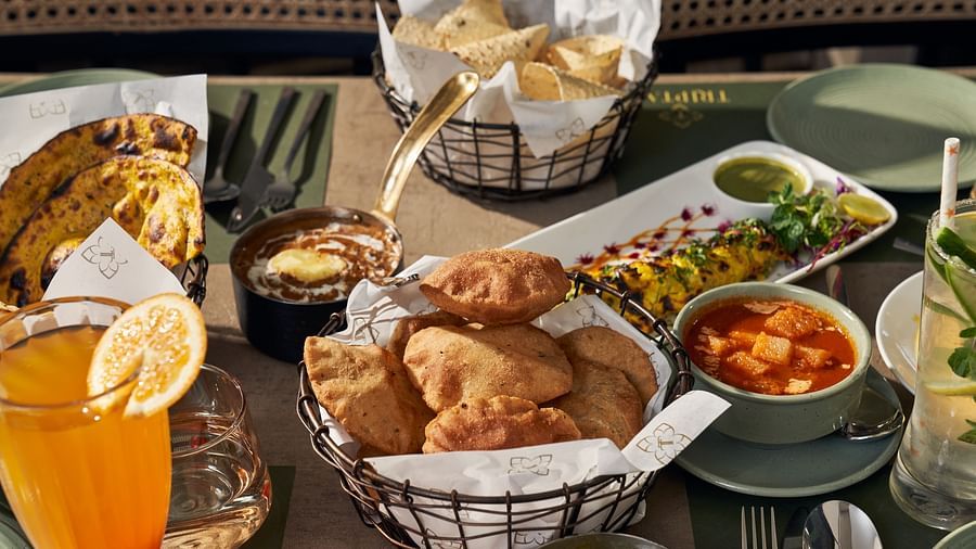 dishes on a table at Mishri, the restaurant at Triptam Hotel, Vrindavan