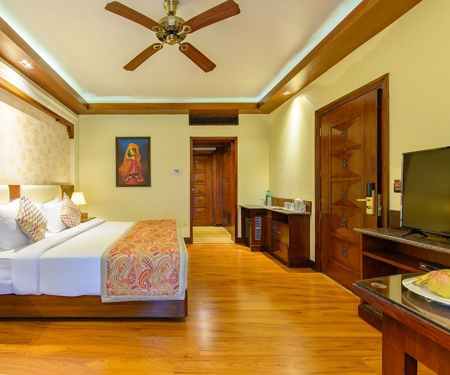 interior of a well-decorated and equipped room at Ananta Pushkar 2