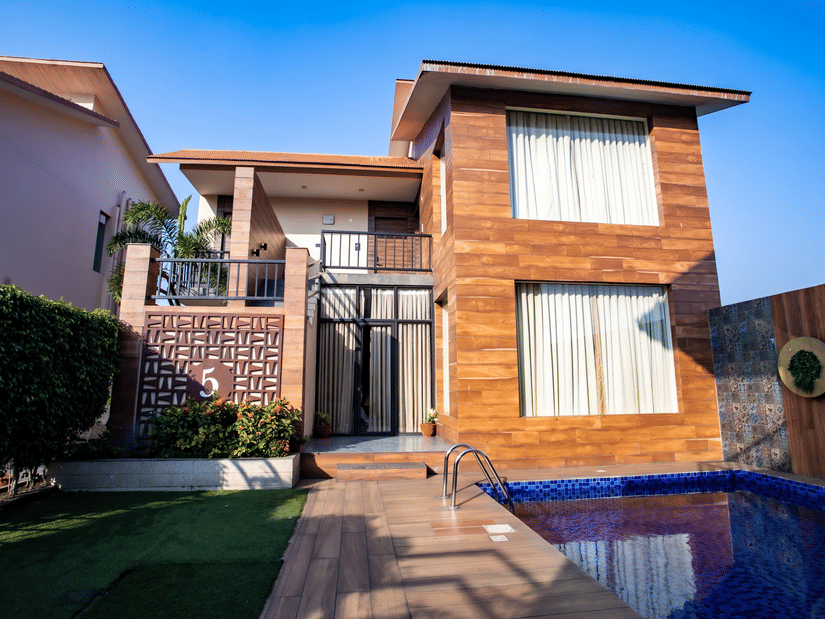 Front view entrance to the villa at Wedlock Greens Hotel & Resort, Dhanbad