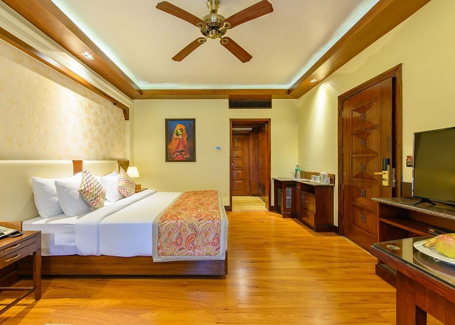 interior of a well-decorated and equipped room at Ananta Pushkar 2