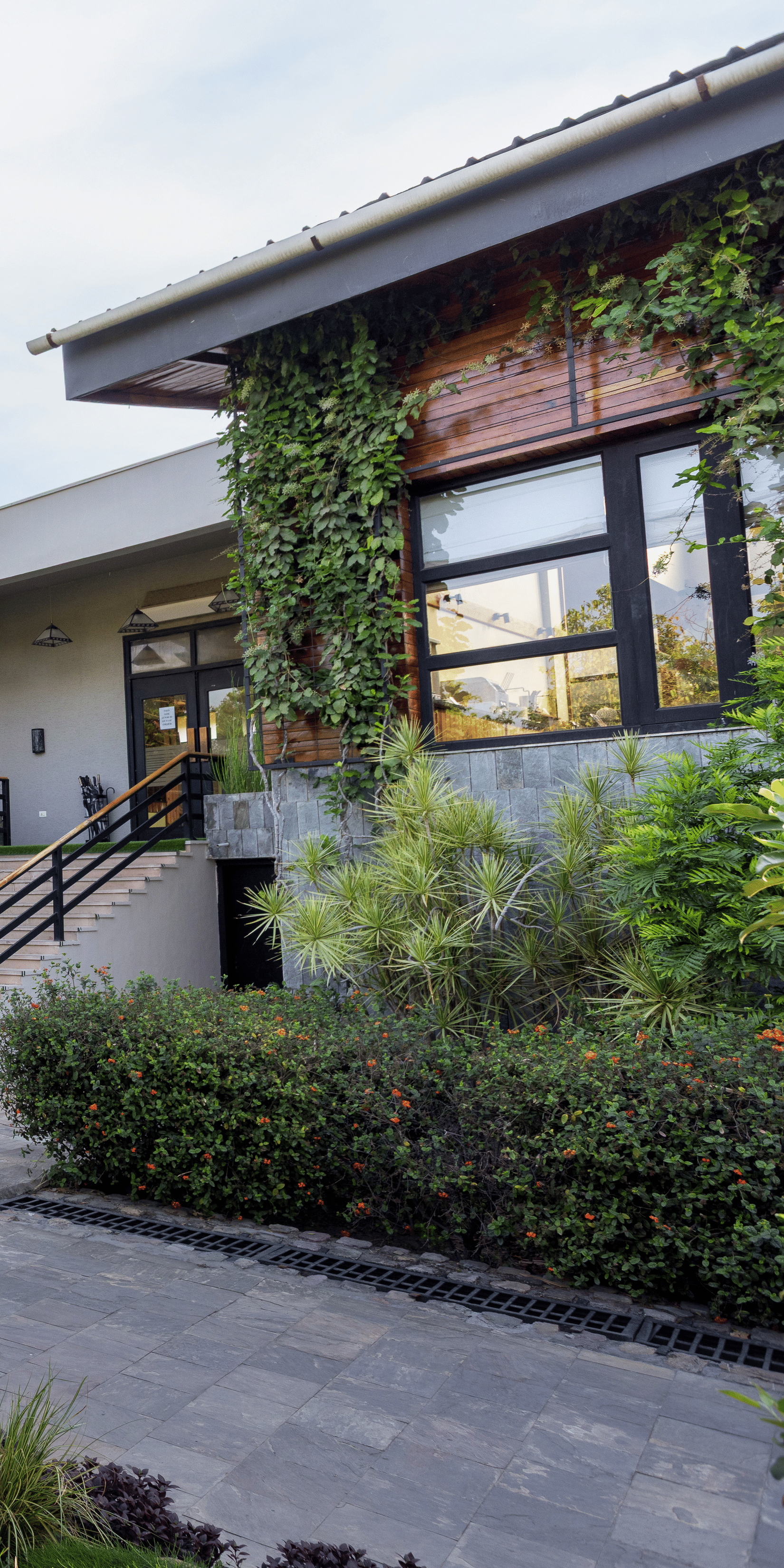 A paved pathway leading up towards Golden Forest restaurant at The Golden Tusk, Jim Corbett
