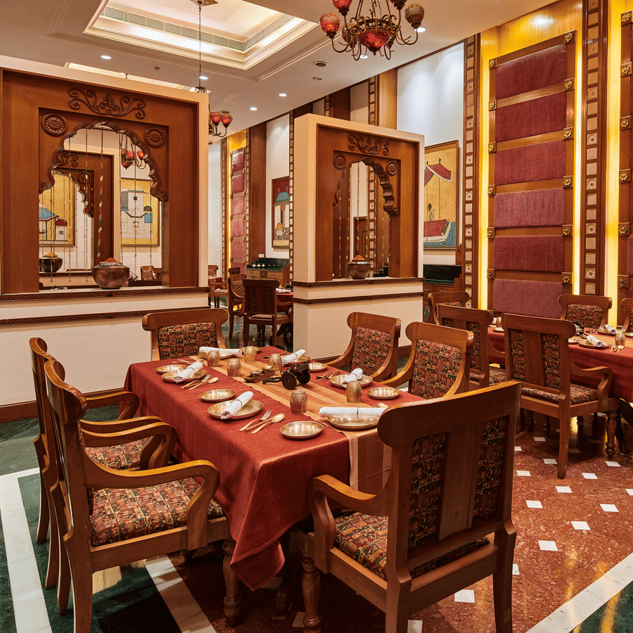 Fine dining restaurant interior at The Ummed Ahmedabad
