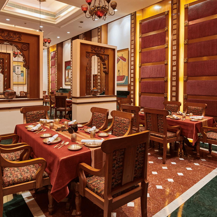 Fine dining restaurant interior at The Ummed Ahmedabad