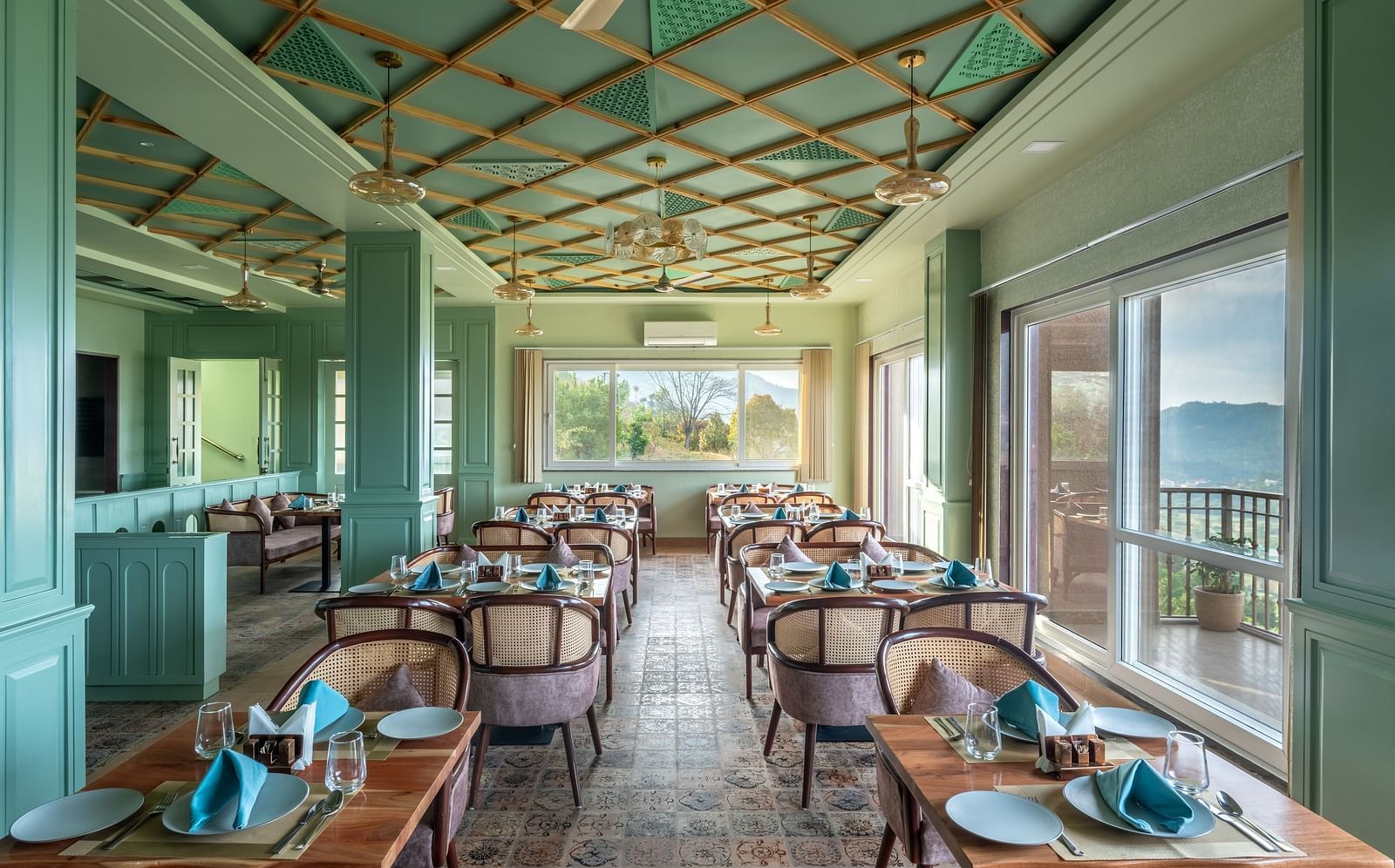a view of the indoor dining area at Mountoria Retreat, Naukuchiatal